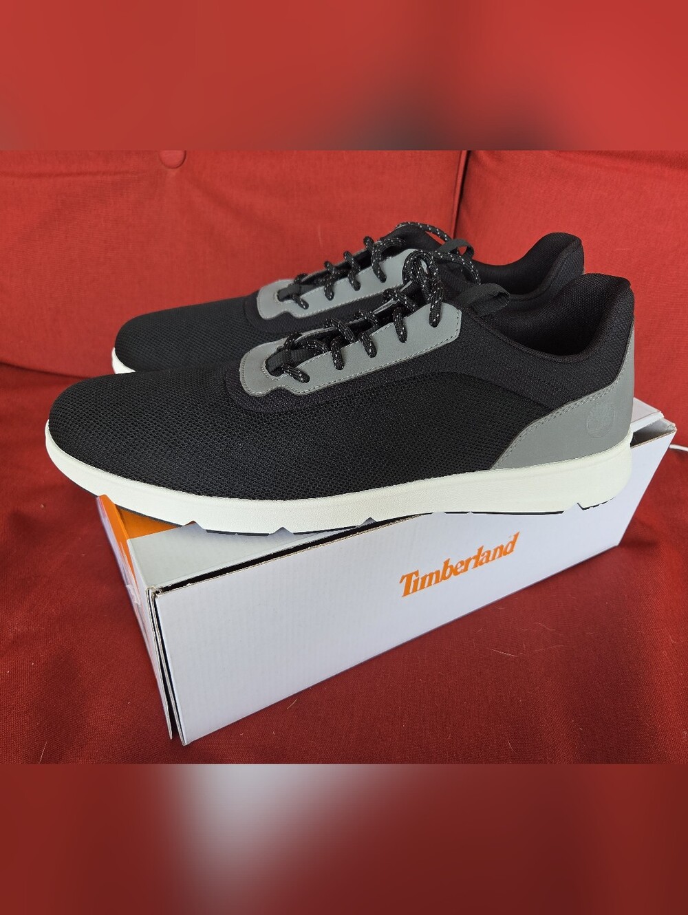 NIB Timberland Mens 14 M Parker Street Low Lace Sneaker Black Knit Gray